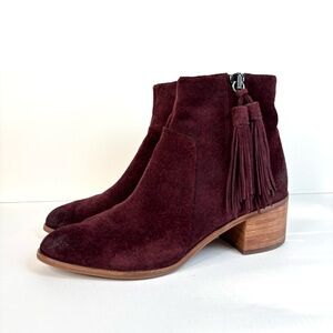 Anthropologie Miss Albright Amarie Tassel Boho Western Booties Wine Maroon 8.5